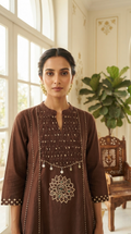 Women Brown Printed Cotton Kurta Pant Dupatta