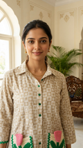 Women Beige Embroidered Cotton Dress