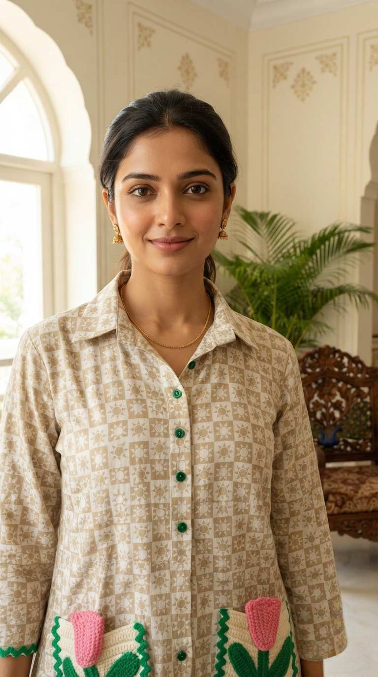 Women Beige Embroidered Cotton Dress