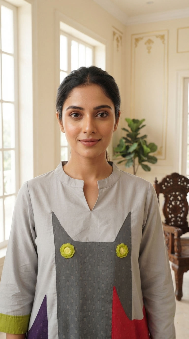 Women Grey Embroidered Cotton Dress