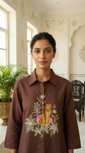 Women Brown Embroidered Cotton Cordset