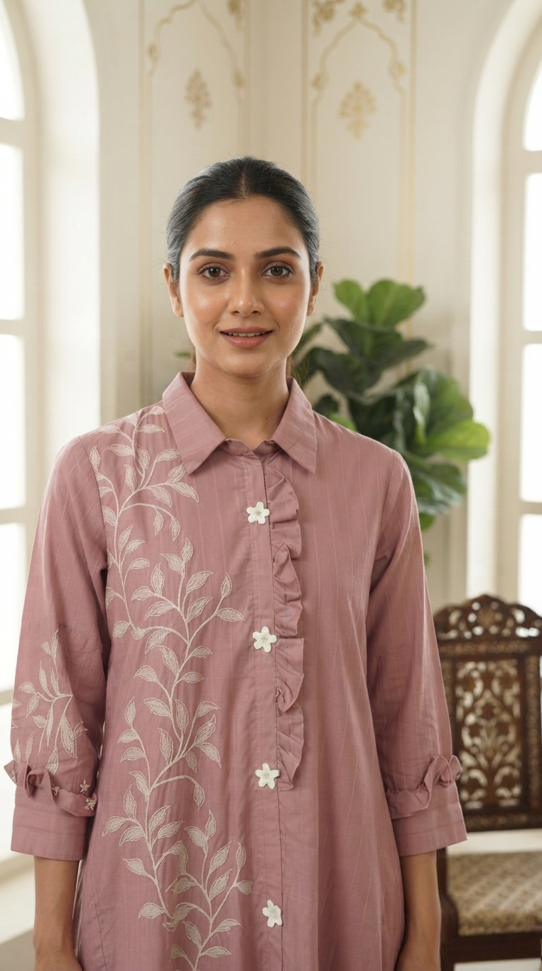 Women Pink Embroidered Cotton Dress