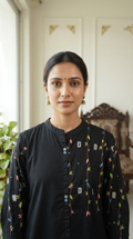 Women Black Embroidered Cotton Dress