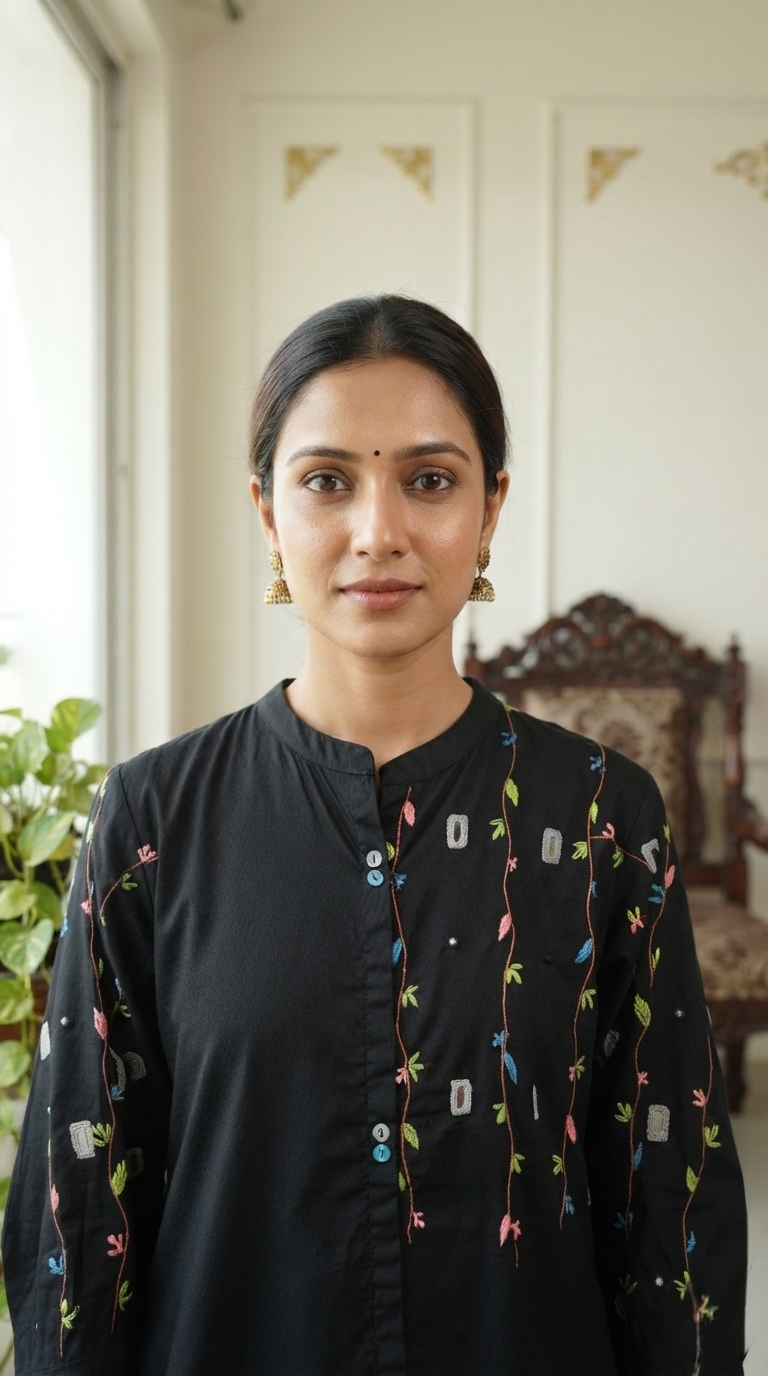 Women Black Embroidered Cotton Dress