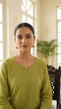 Women Green Chikankari Cotton Kurta Pant Dupatta