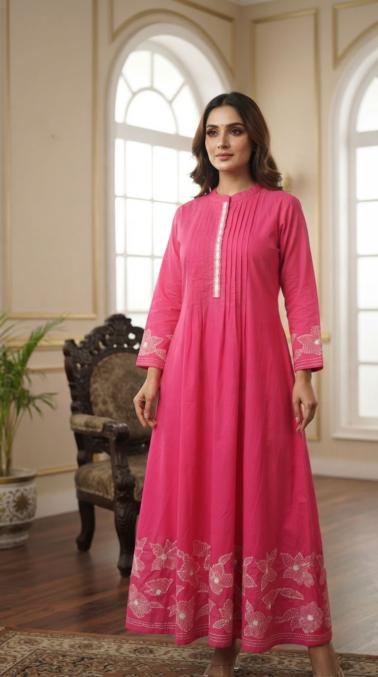 Women Pink Printed Cotton Dress