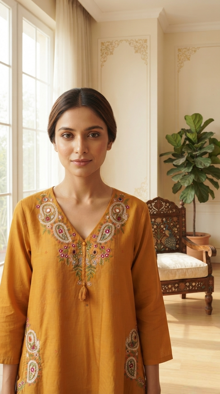 Women Yellow Zari Cotton Kurta Pant Dupatta