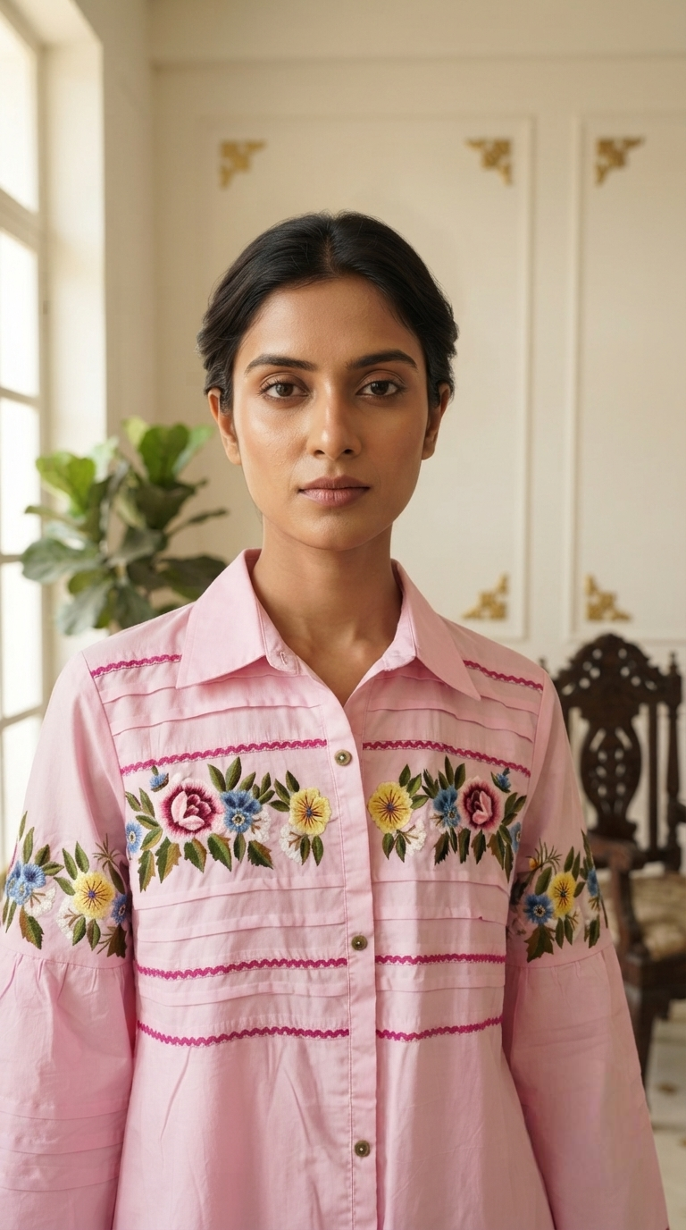 Women Pink Embroidered Cotton Cordset