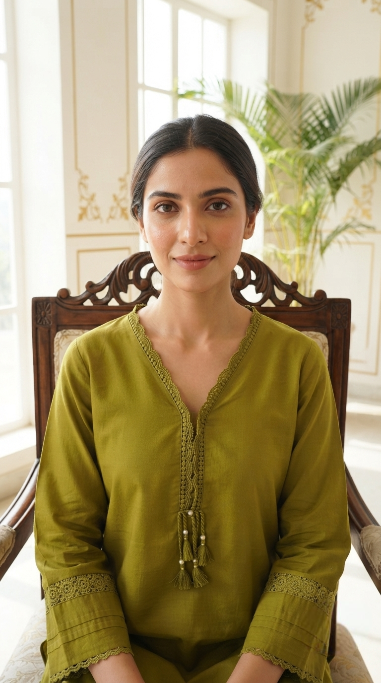 Women Green Embroidered Cotton Kurta Farshi Salwar Dupatta