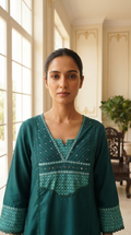 Women Green Mirror Cotton Kurta Pant Dupatta