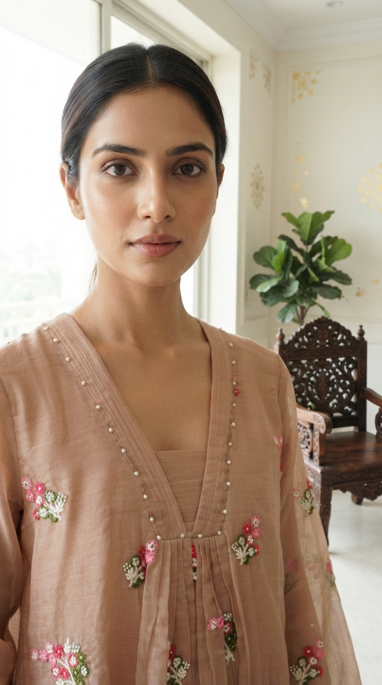 Women Pitch Embroidered Mul Chanderi Kurta Pant Dupatta