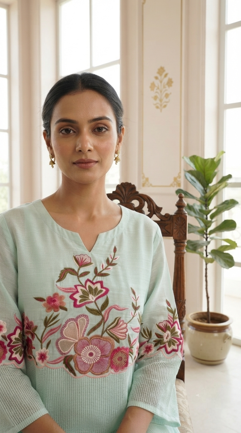 Women Sky Blue Embroidered Cotton Cordset