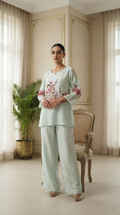 Women Sky Blue Embroidered Cotton Cordset