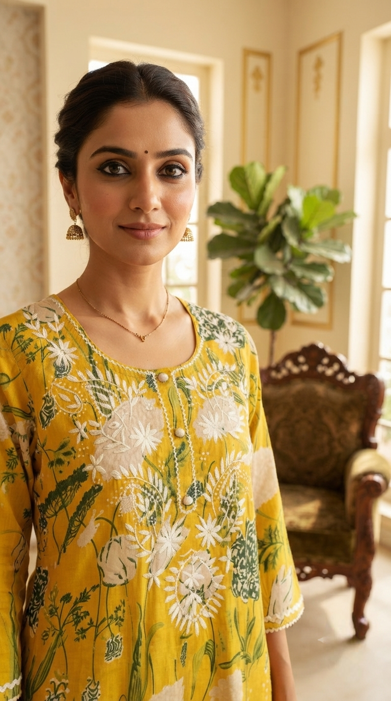 Women Yellow Chikankari Cotton Kurta Pant Dupatta