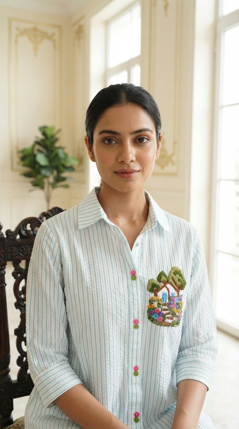 Women White Embroidered Cotton Shirt