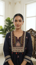 Women Black Embroidered Cotton Kurta Pant Dupatta