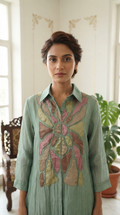 Women Green Embroidered Tissue Top Bottom