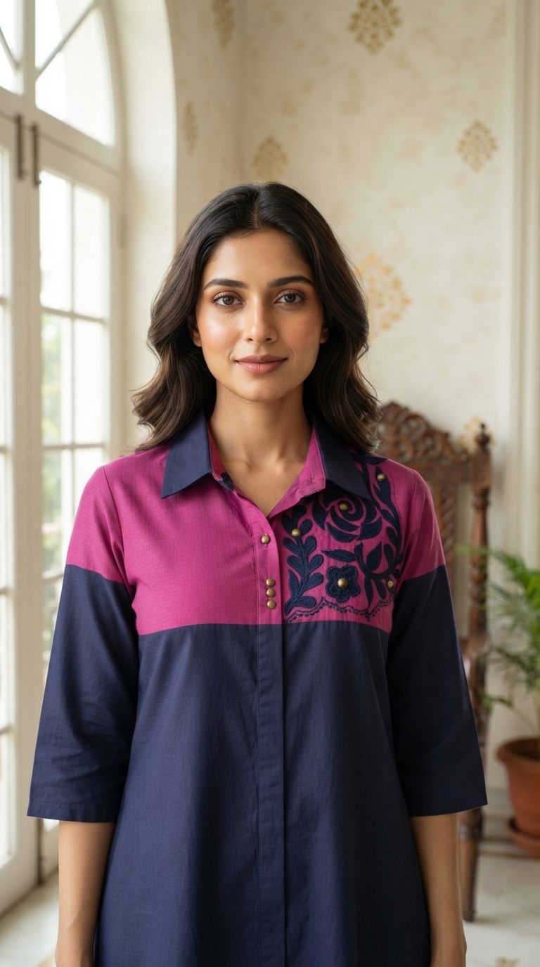 Women Pink Embroidered Cotton Dress