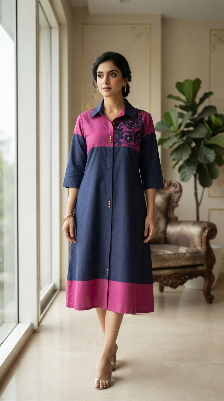 Women Pink Embroidered Cotton Dress