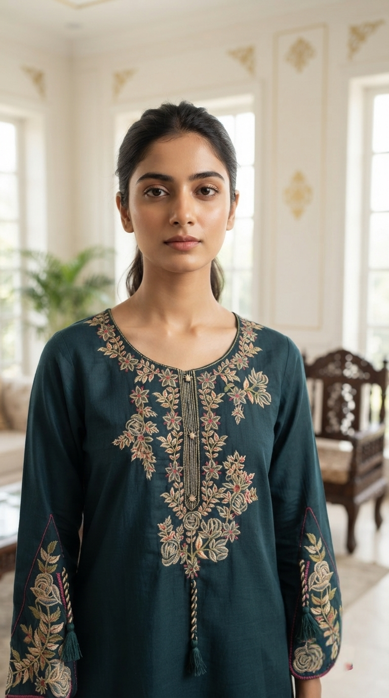 Women Teal Blue Chikankari Cotton Kurta Pant Dupatta
