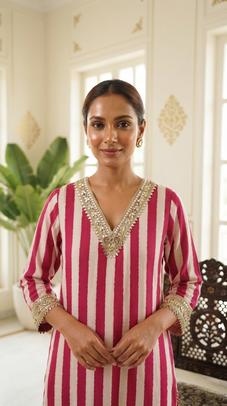 Women Pink Gota Patti Silk Kurta And Pant