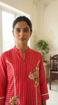 Women Red Embroidered Cotton Dress