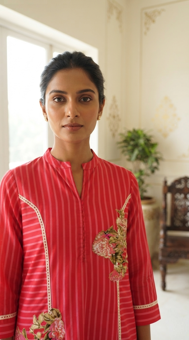 Women Red Embroidered Cotton Dress