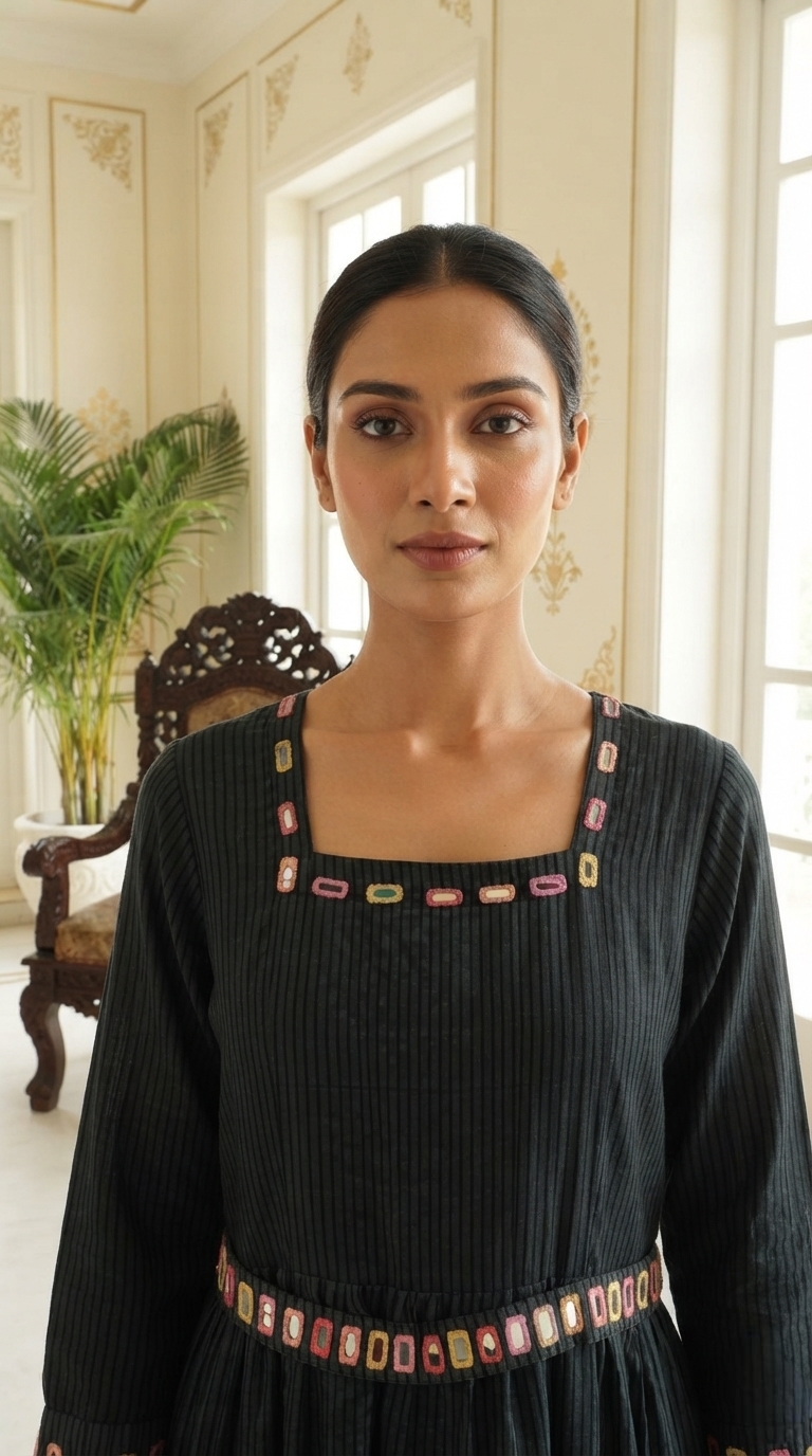 Women Black Mirror Cotton Dress
