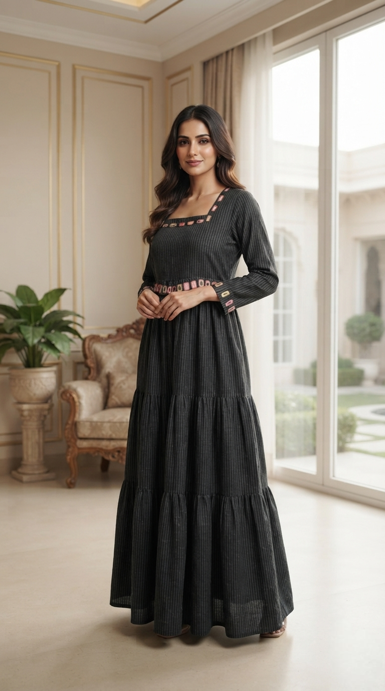 Women Black Mirror Cotton Dress