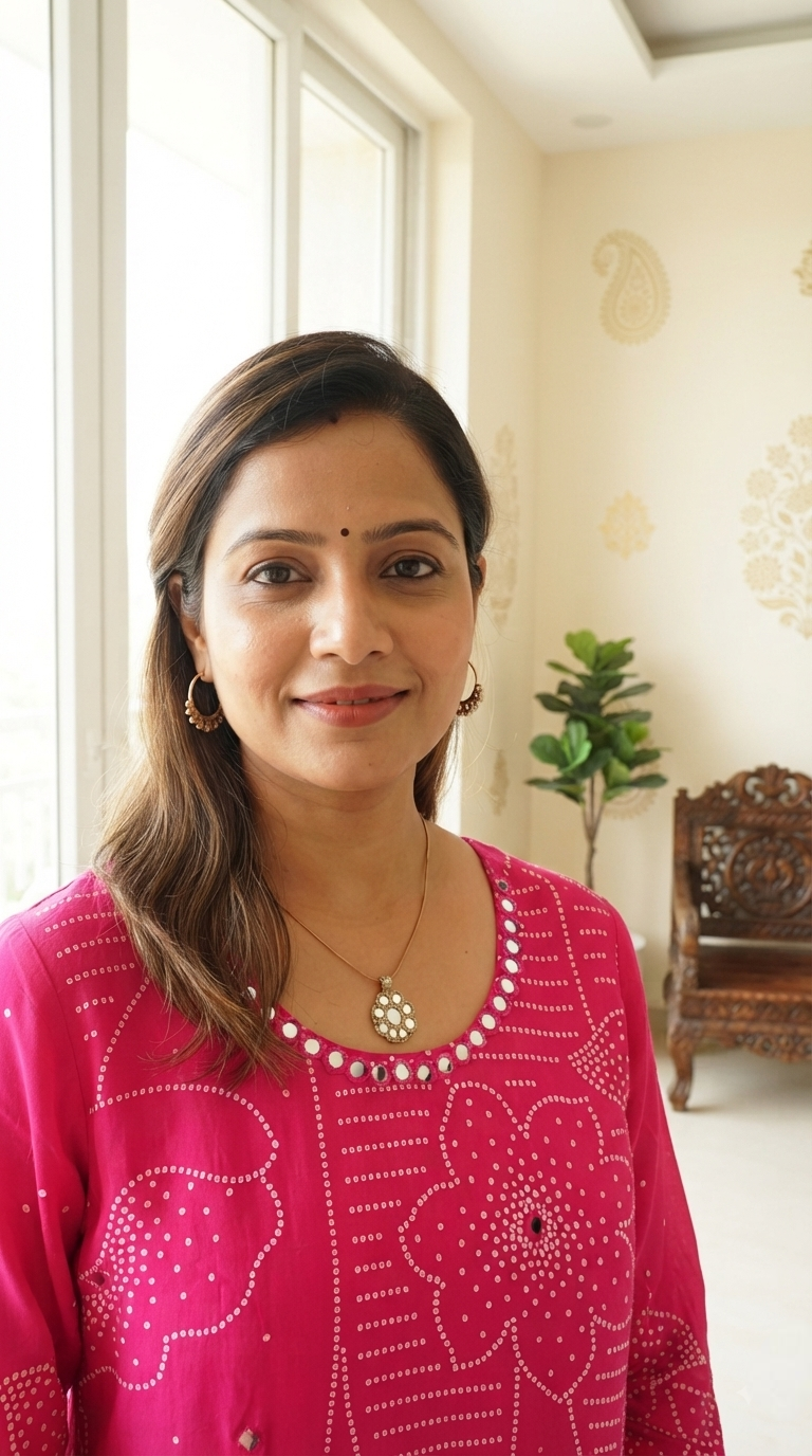 Women Pink Mirror Bandhani Print Silk Kurta And Pant