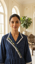 Women Blue Embroidered Cotton Kurta Only