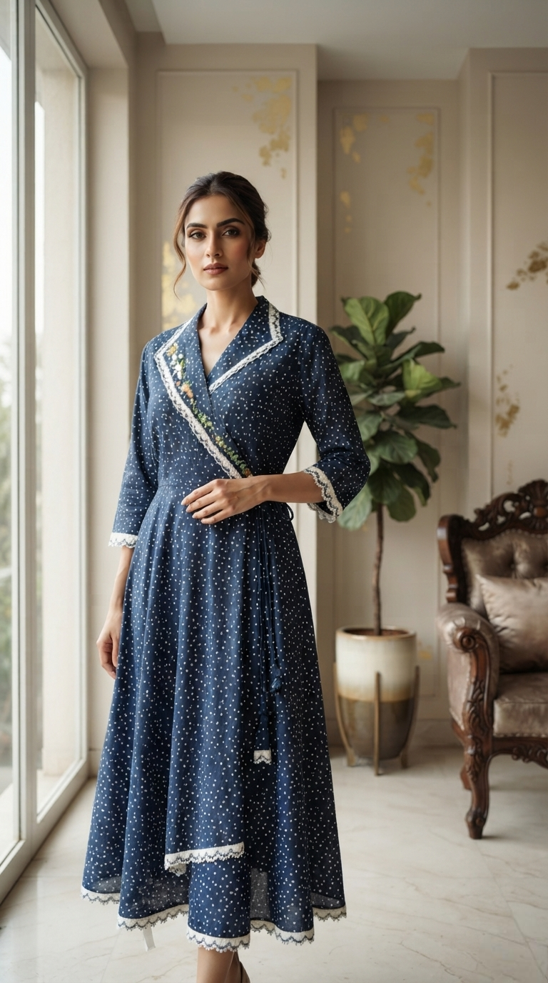Women Blue Embroidered Cotton Kurta Only
