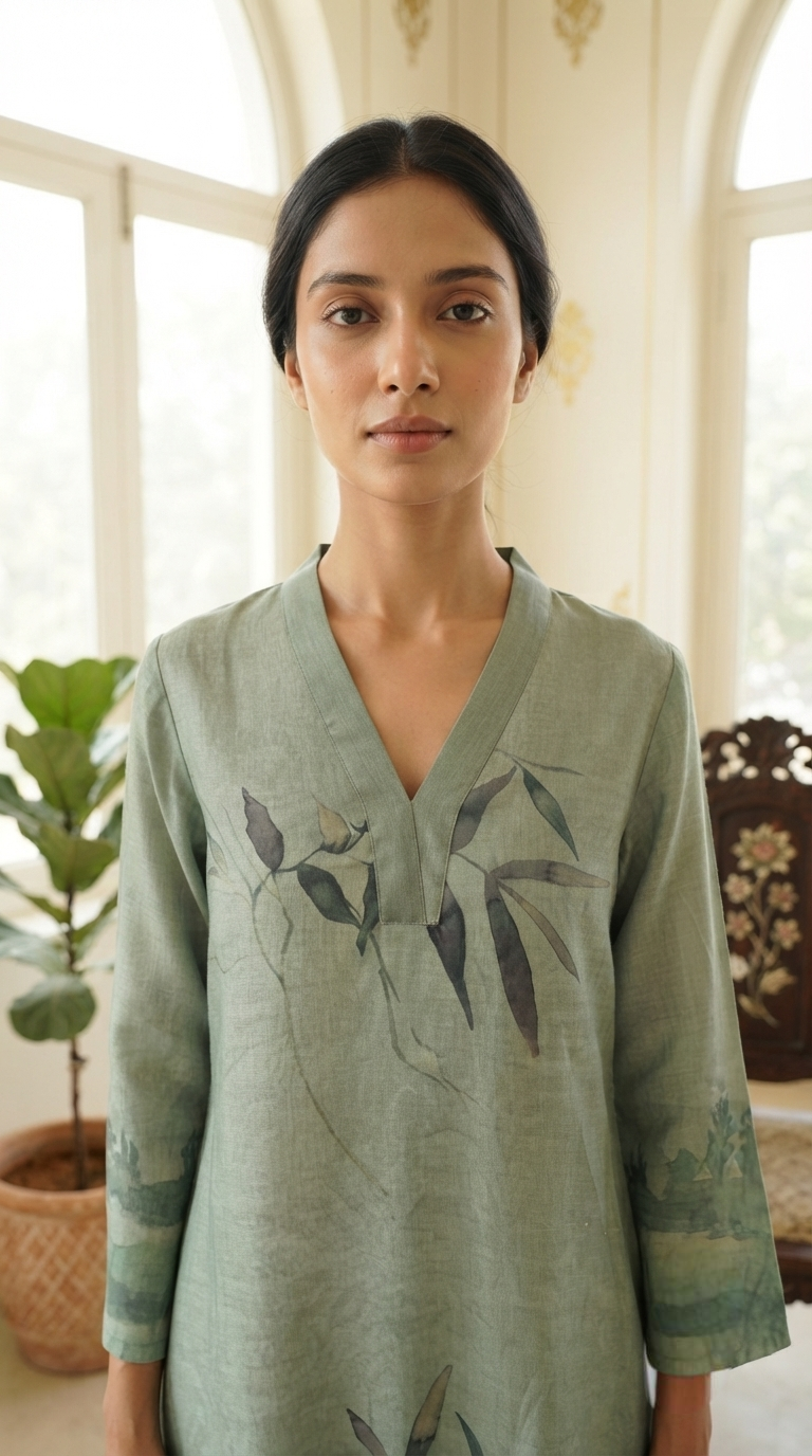 Women Green Printed Cotton Kurta And Pant