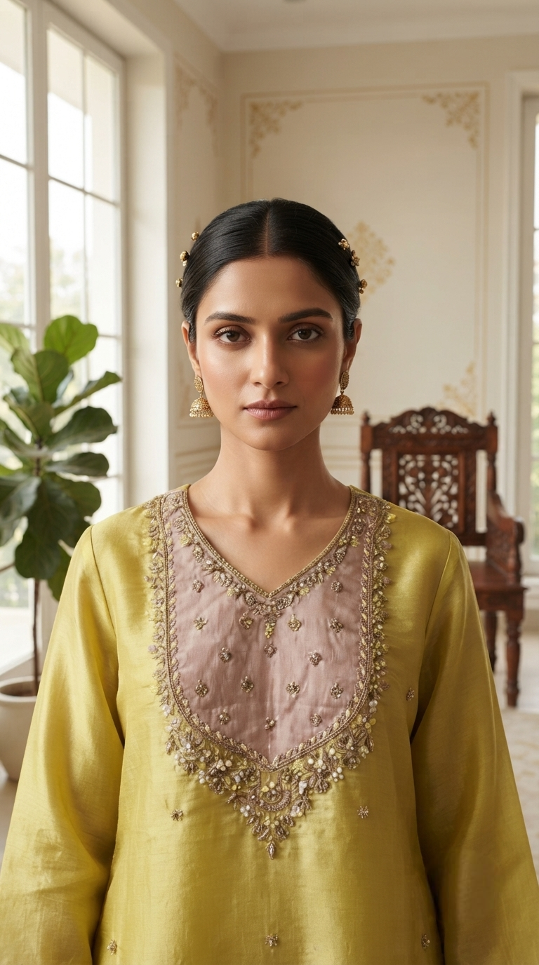 Women Yellow Hand Embroidered Tissue Sharara Set
