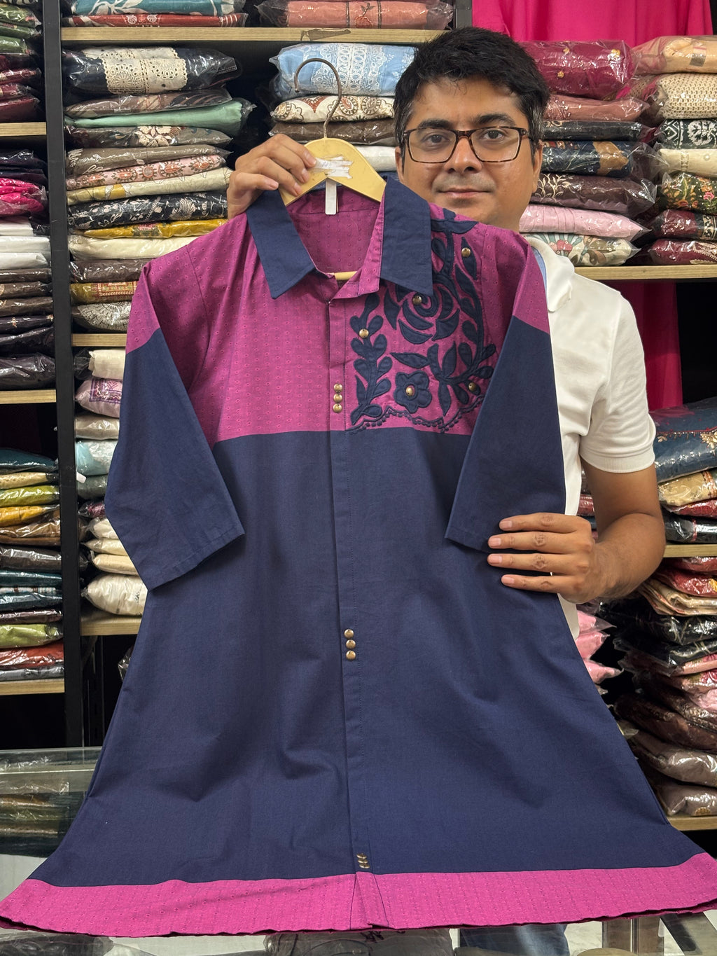 Pink Embroidered Cotton dress for women - image 3