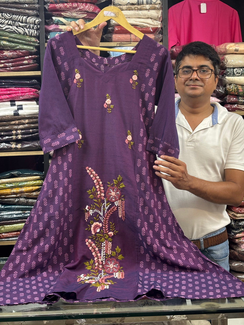 Women Purple Embroidered Cotton Dress