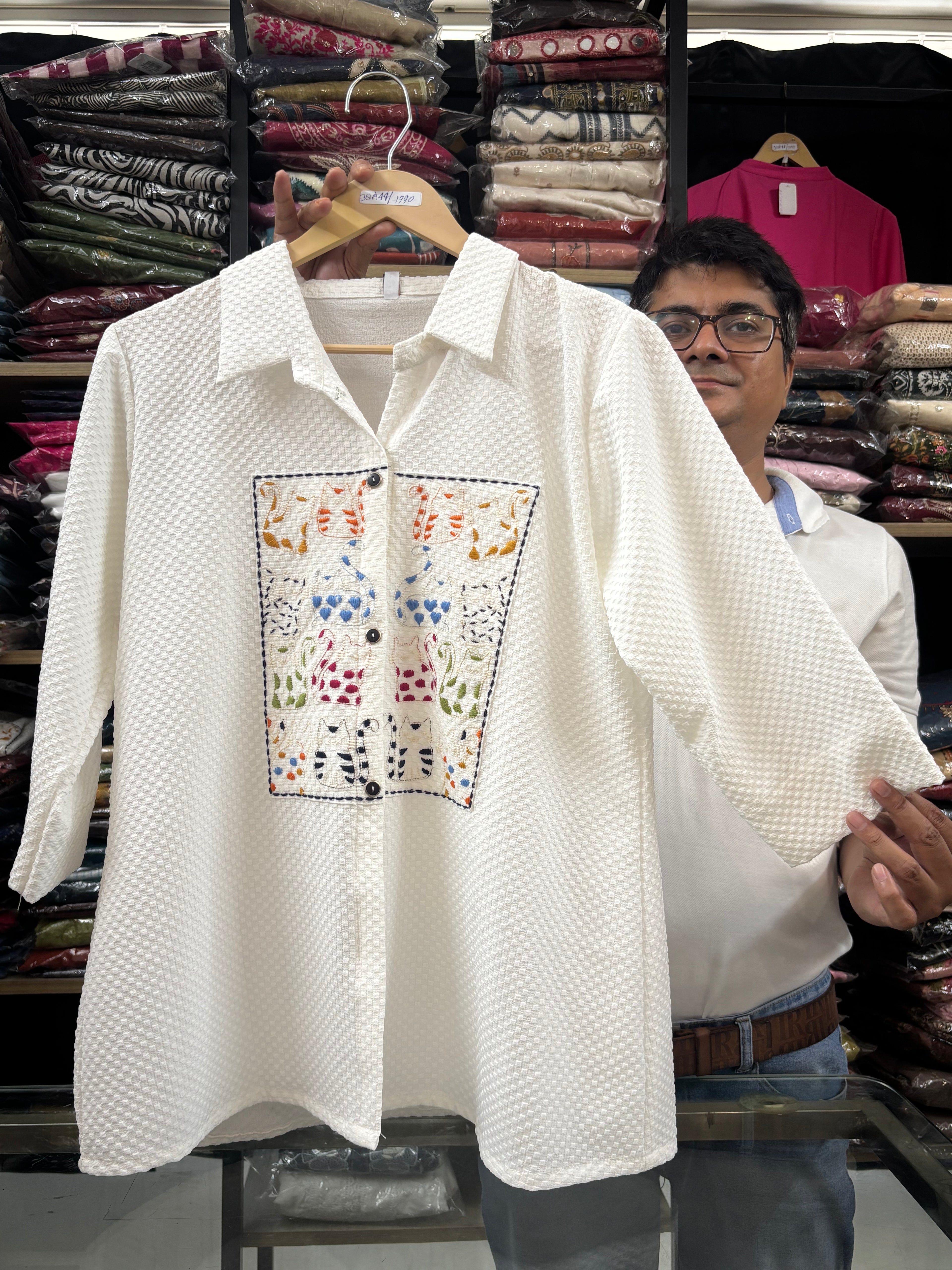 White Embroidered Cotton top for women - image 2