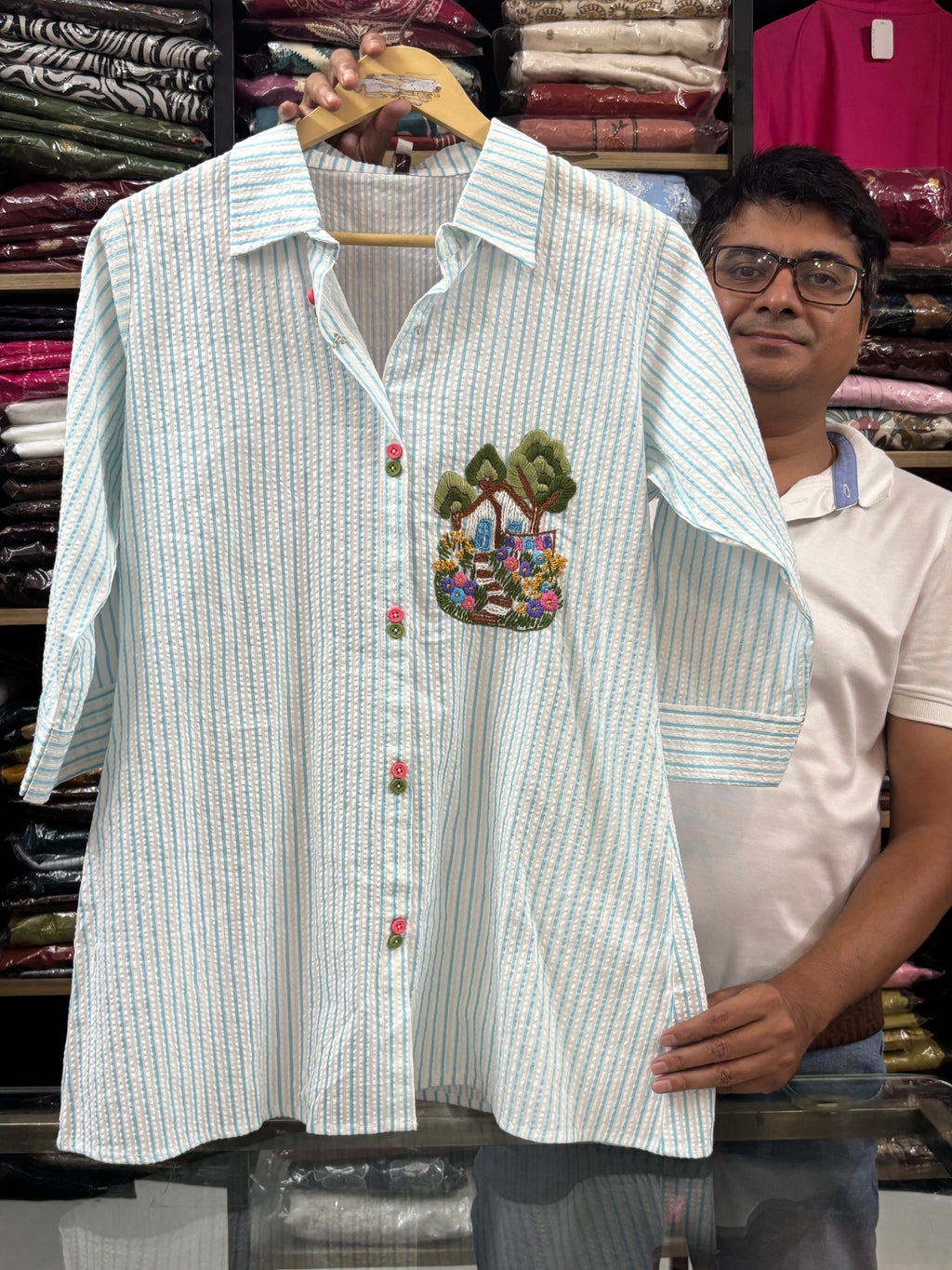 White Embroidered Cotton shirt for women - image 3