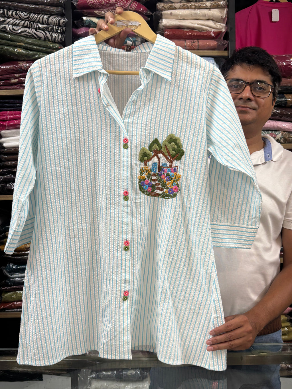 Women White Embroidered Cotton Shirt
