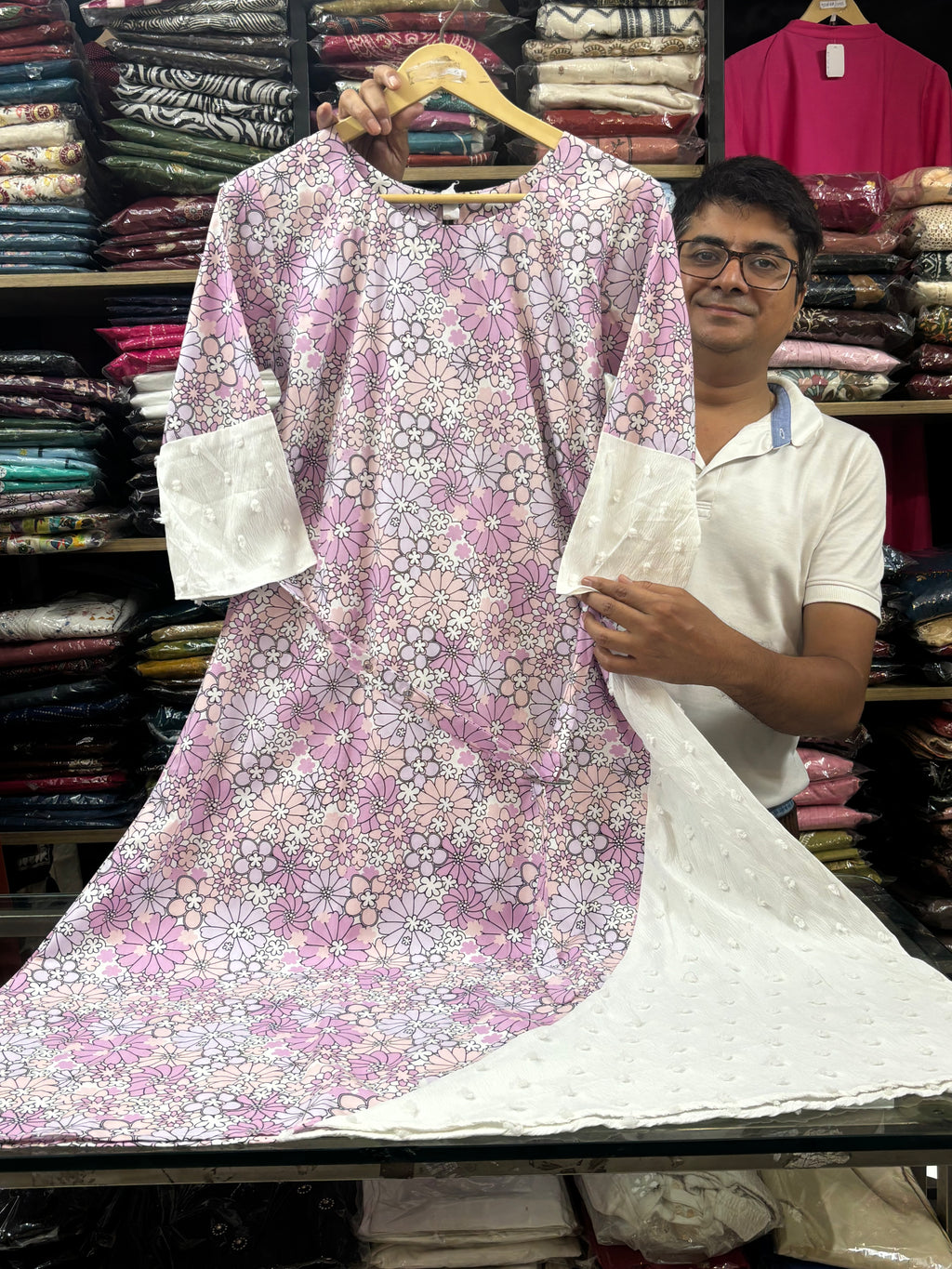 Purple Floral Cotton dress for women - image 3