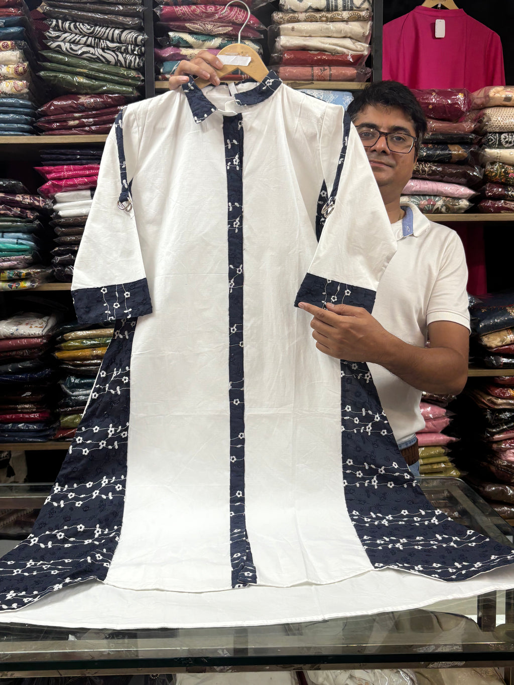 White Embroidered Cotton dress for women - image 3