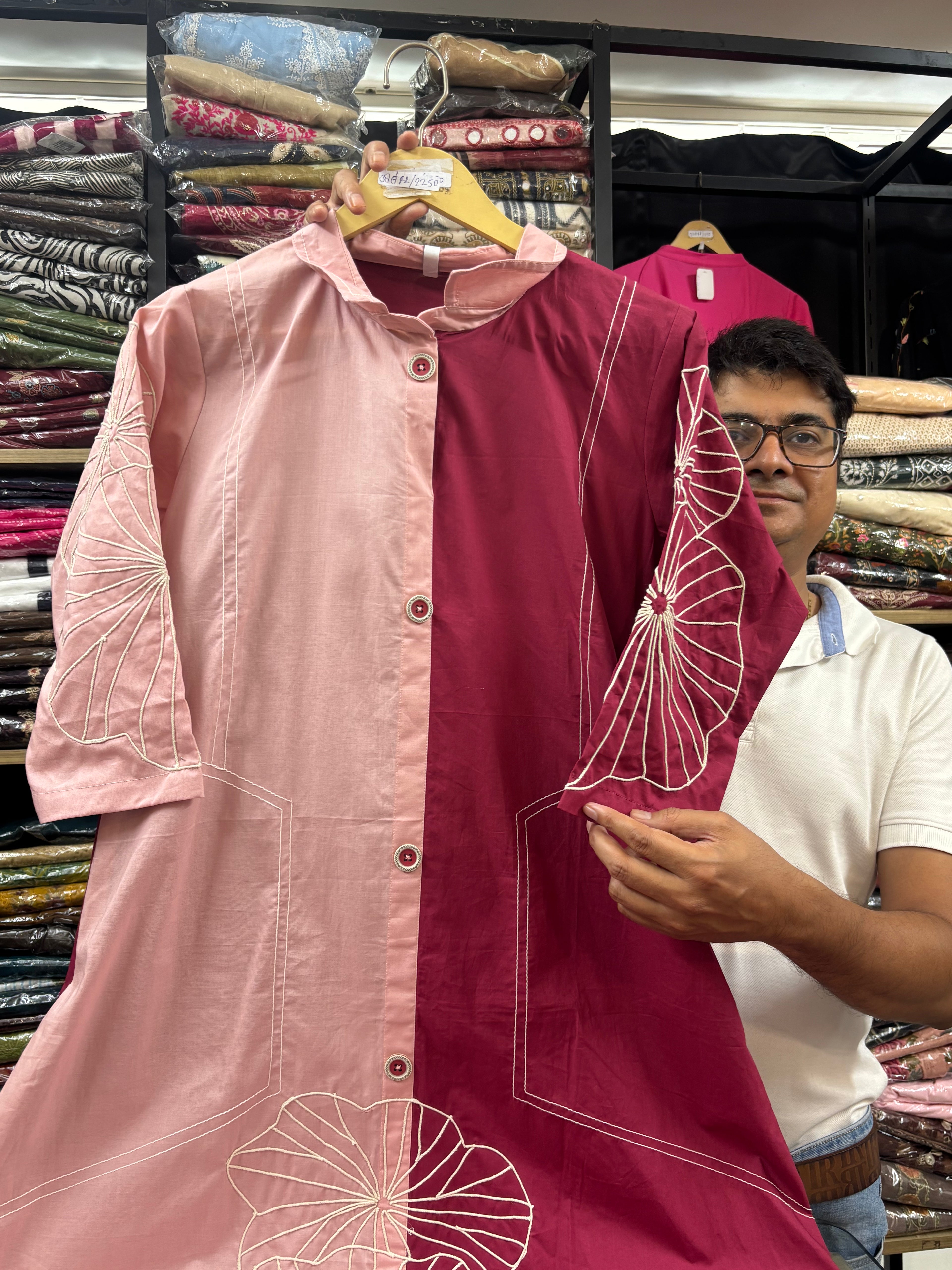 Women Pink Embroidered Cotton Long Dress