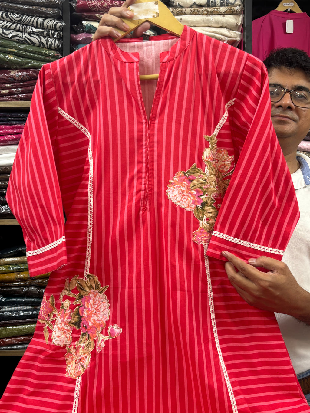Women Red Embroidered Cotton Dress