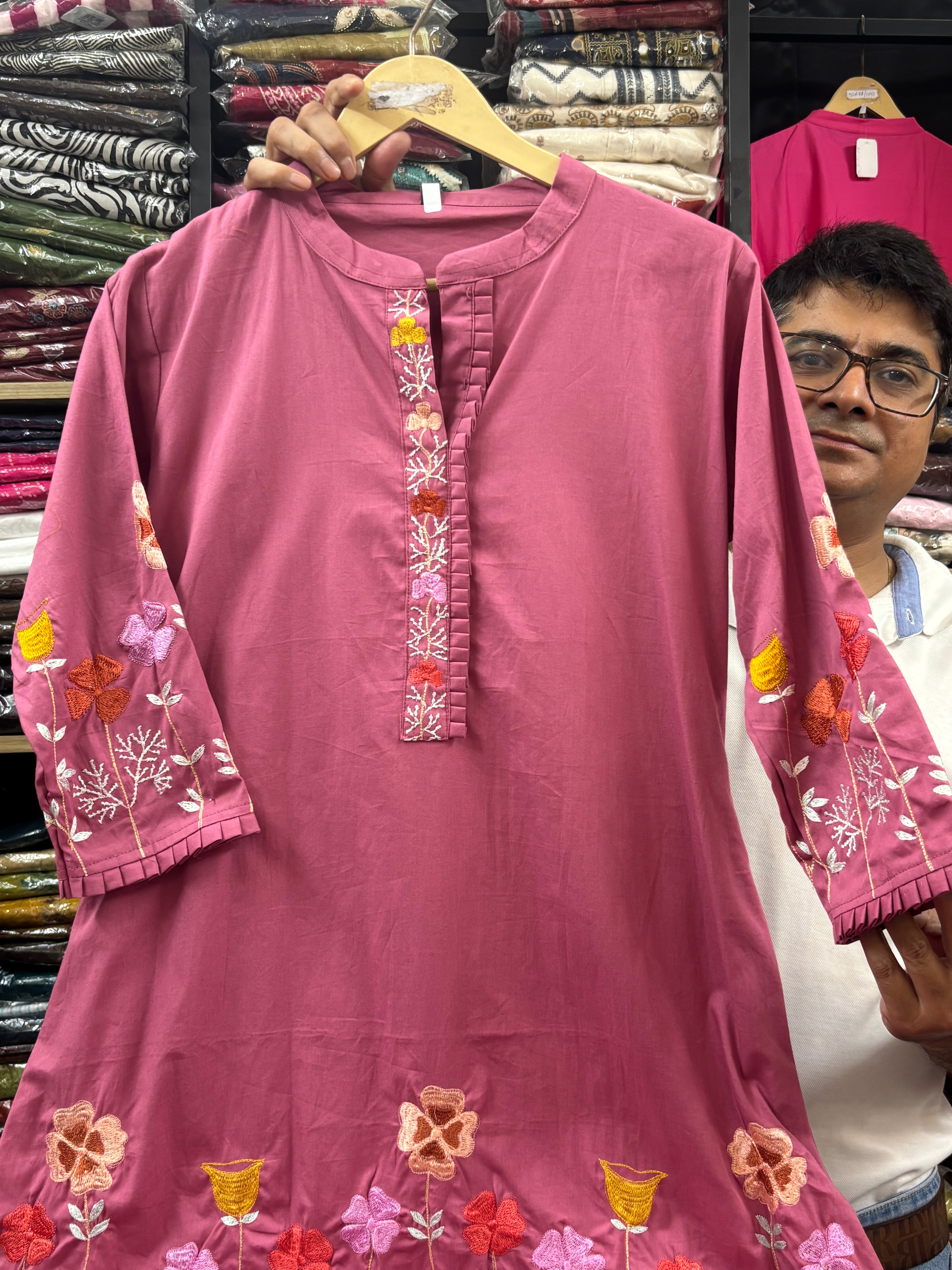 Women Pink Embroidered Cotton Dress