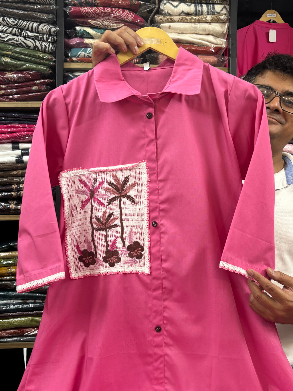 Women Pink Embroidered Cotton Long Dress