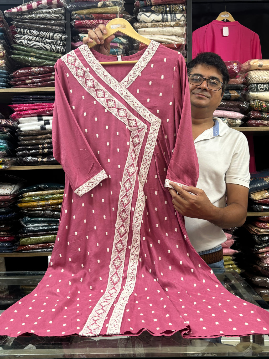 Pink Embroidered Cotton dress for women - image 3