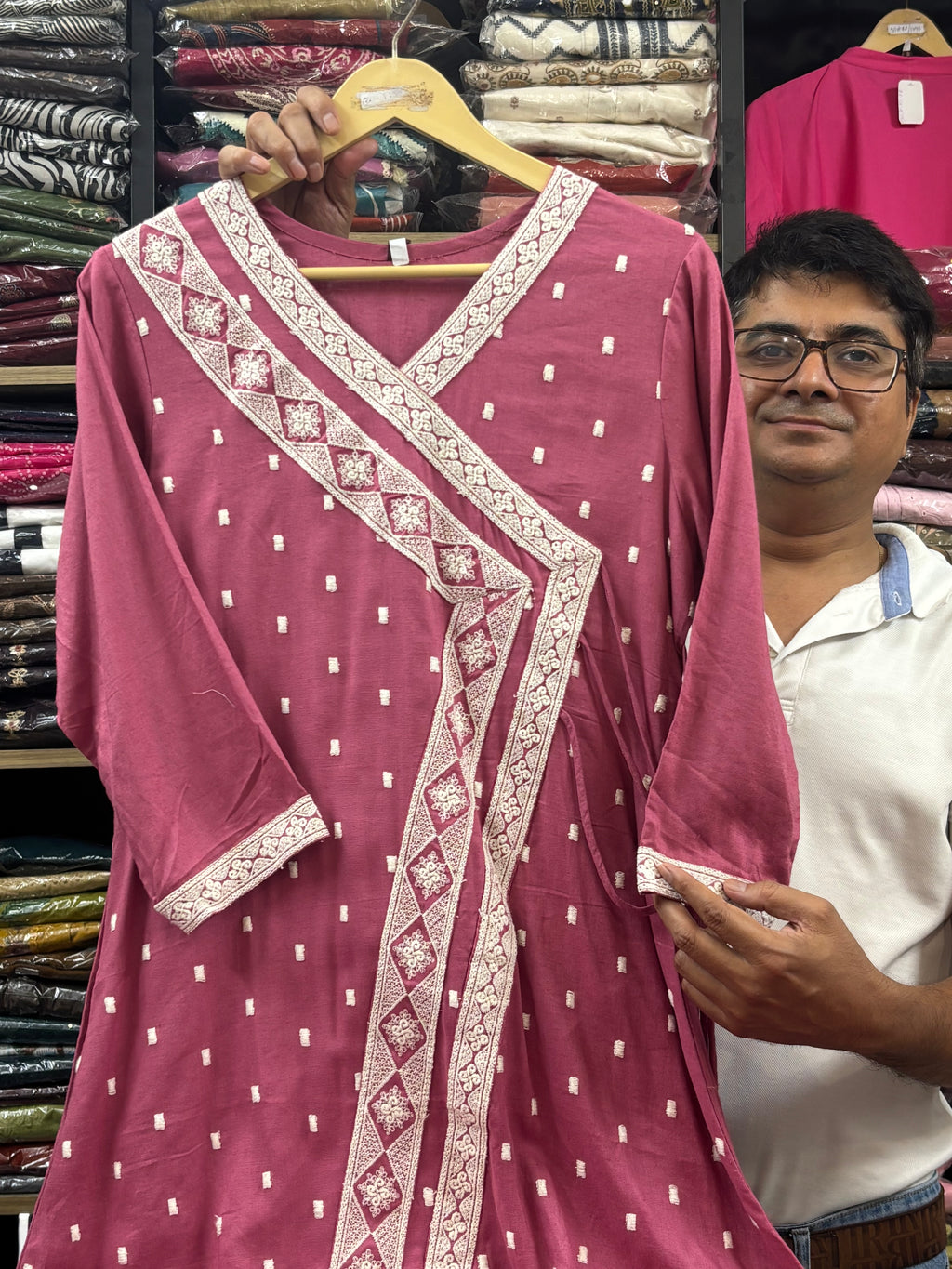 Women Pink Embroidered Cotton Dress
