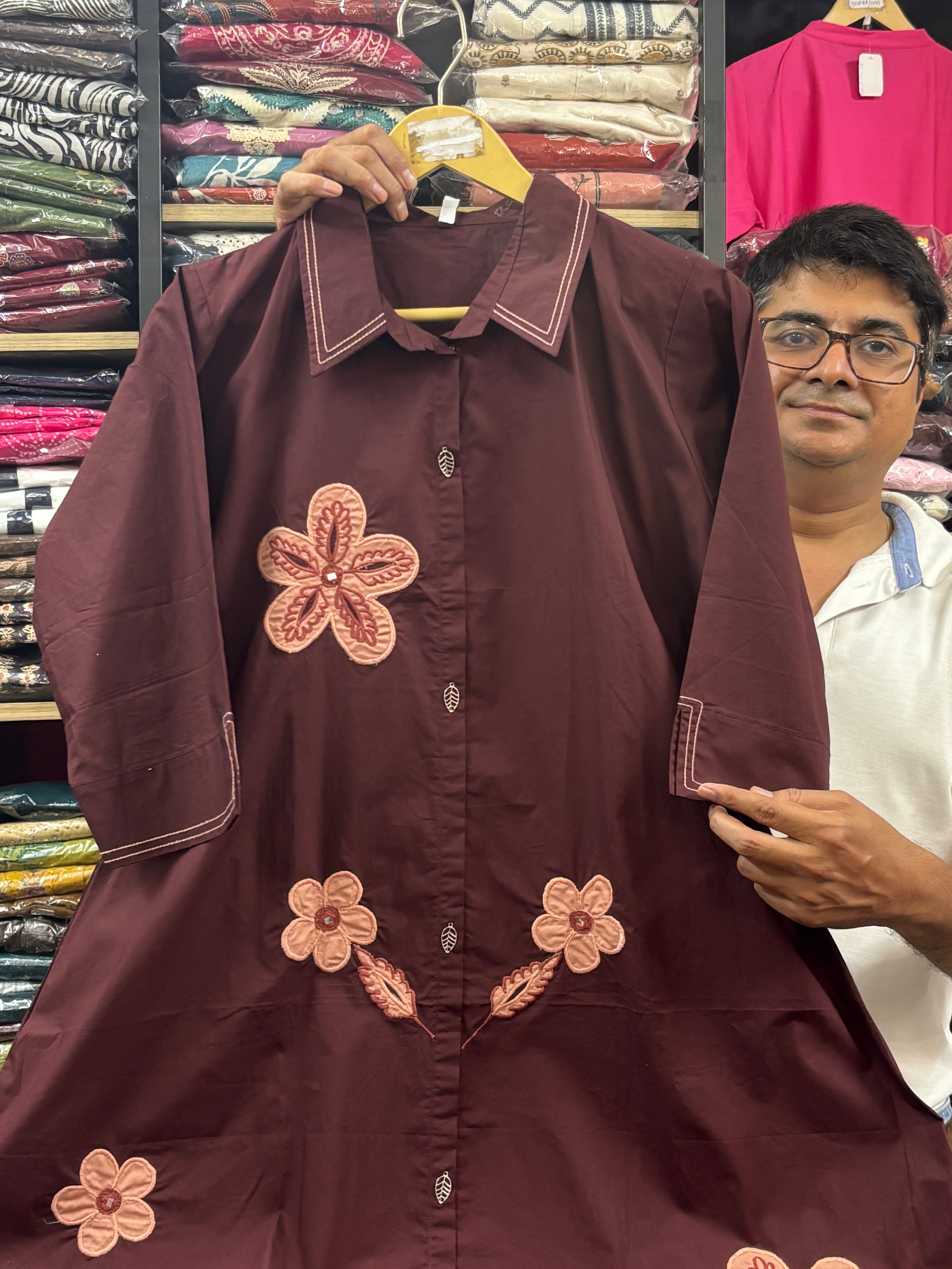 Women Maroon Embroidered Cotton Dress