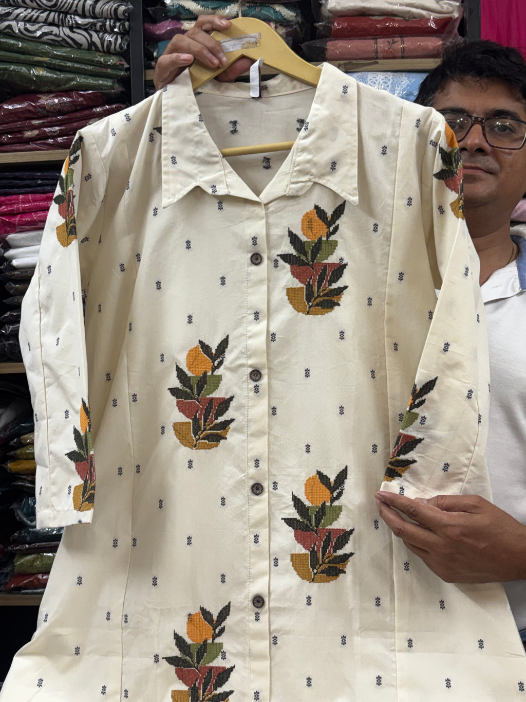 Women Cream Embroidered Cotton Dress