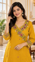 Yellow Cotton kurta pant dupatta set for women - image 1